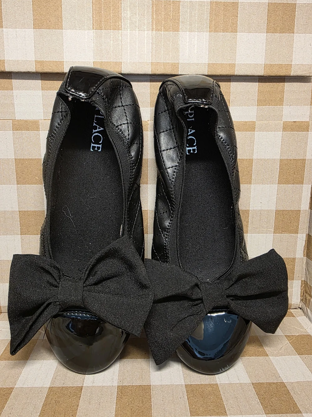 The Children's Place Black Quilted Ballet Flats with Bow Accent